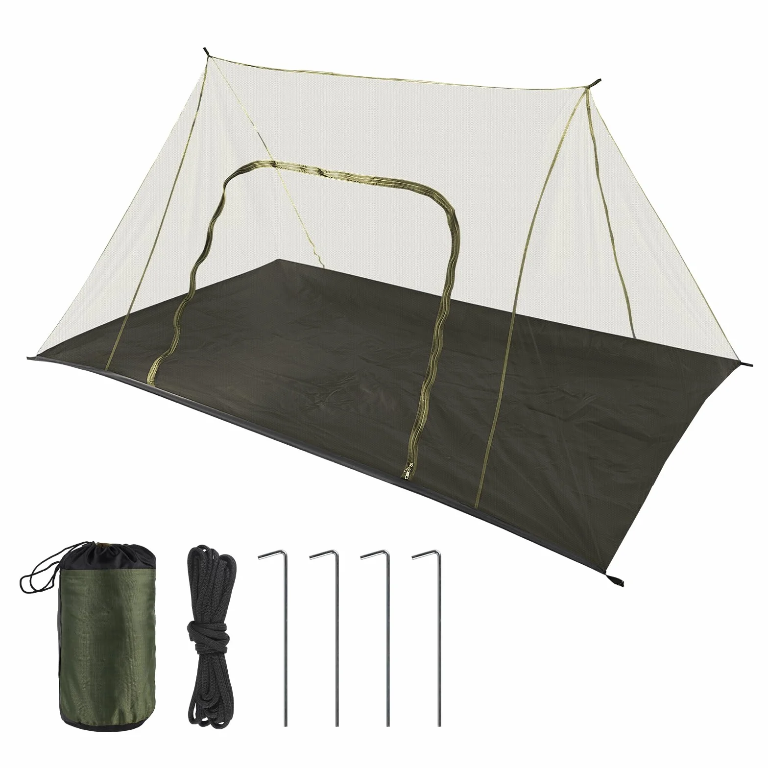 EFUTURETIME Grand Moustiquaire Camping 240X140X110cm, Portable et Léger pour Voyage, Tente Exterieur Anti Moustique avec Porte Zippé, Toit 2 Pans-Vert