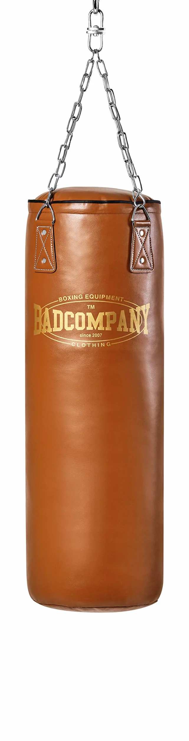 Bad Company Sac de boxe rétro avec chaîne en acier à quatre points robuste I En cuir synthétique I Rempli/non rempli I 80/100/120/150/180 x 35 cm - Marron