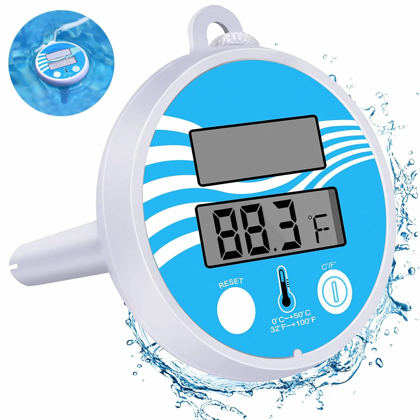 Thermomètre Piscine Flottant Numérique avec Grand Écran LCD Solaire pour Bassin Spa