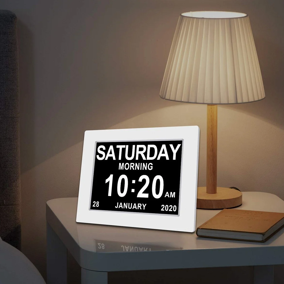 OLDTIME® 8" LCD Horloge Numérique Calendrier avec Date, Jour Et Heure Alzheimer White