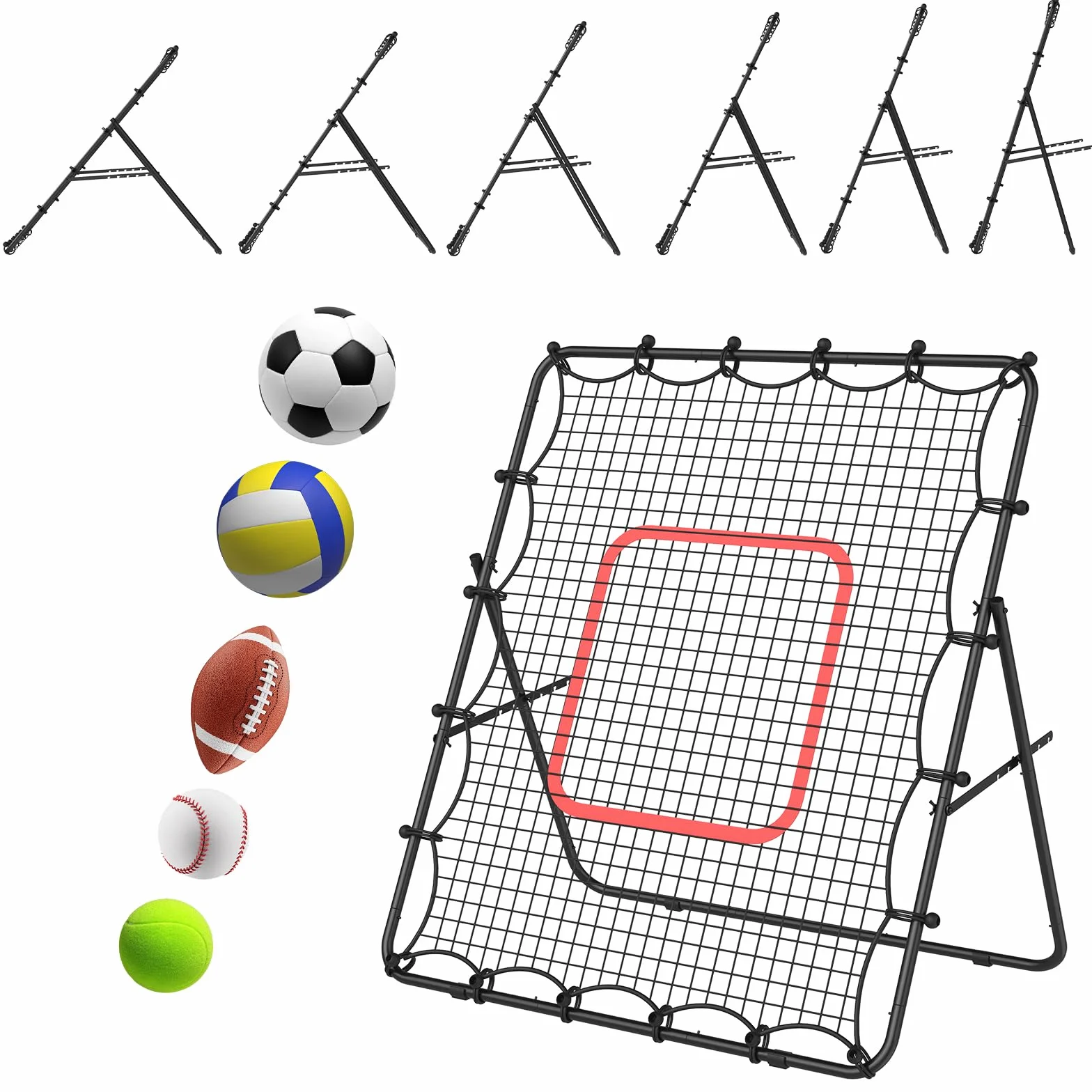 LIANTRAL Filet de Rebond pour Volleyball 1,2 x 1,4 m, Entraîneur Portable Rebondissant pour Football, Volleyball, Baseball et Crosse, Filet d'angle Réglable pour Entraînement de Tir, de Passe et de