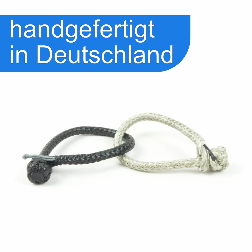 Dyneema® Manille de cordage avec ouvre-boîte - Manille souple 4/6/8/10 mm - Gris/noir - Fabriquée à la main en Allemagne - Spécialement conçue pour une utilisation dans un