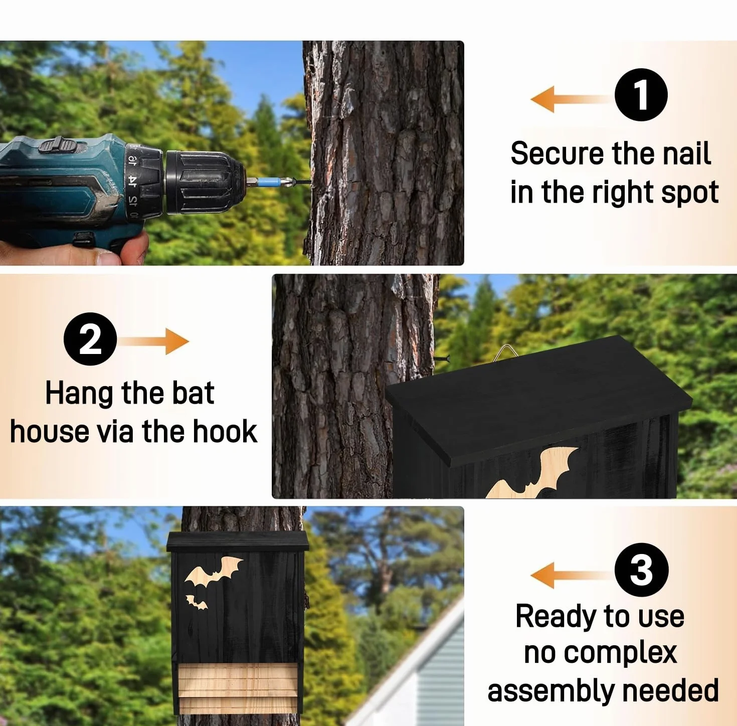 Nichoir pour chauve-souris en bois double chambre résistant aux intempéries noir