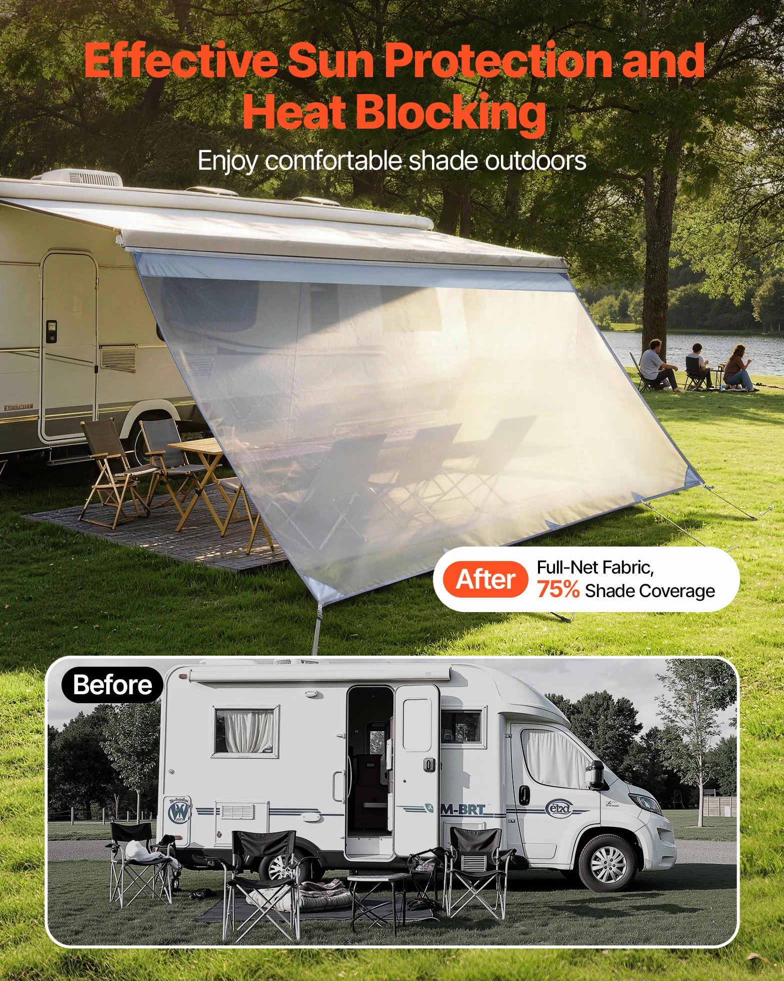 VEVOR Paroi Avant pour Store de Camping-Car de 2x4,3 m, Façade de Store Compatible avec Auvent de 4,5 m, Pare-Soleil pour Caravane Camping Voyage, en Maille Polyester Respirant, Double Couture