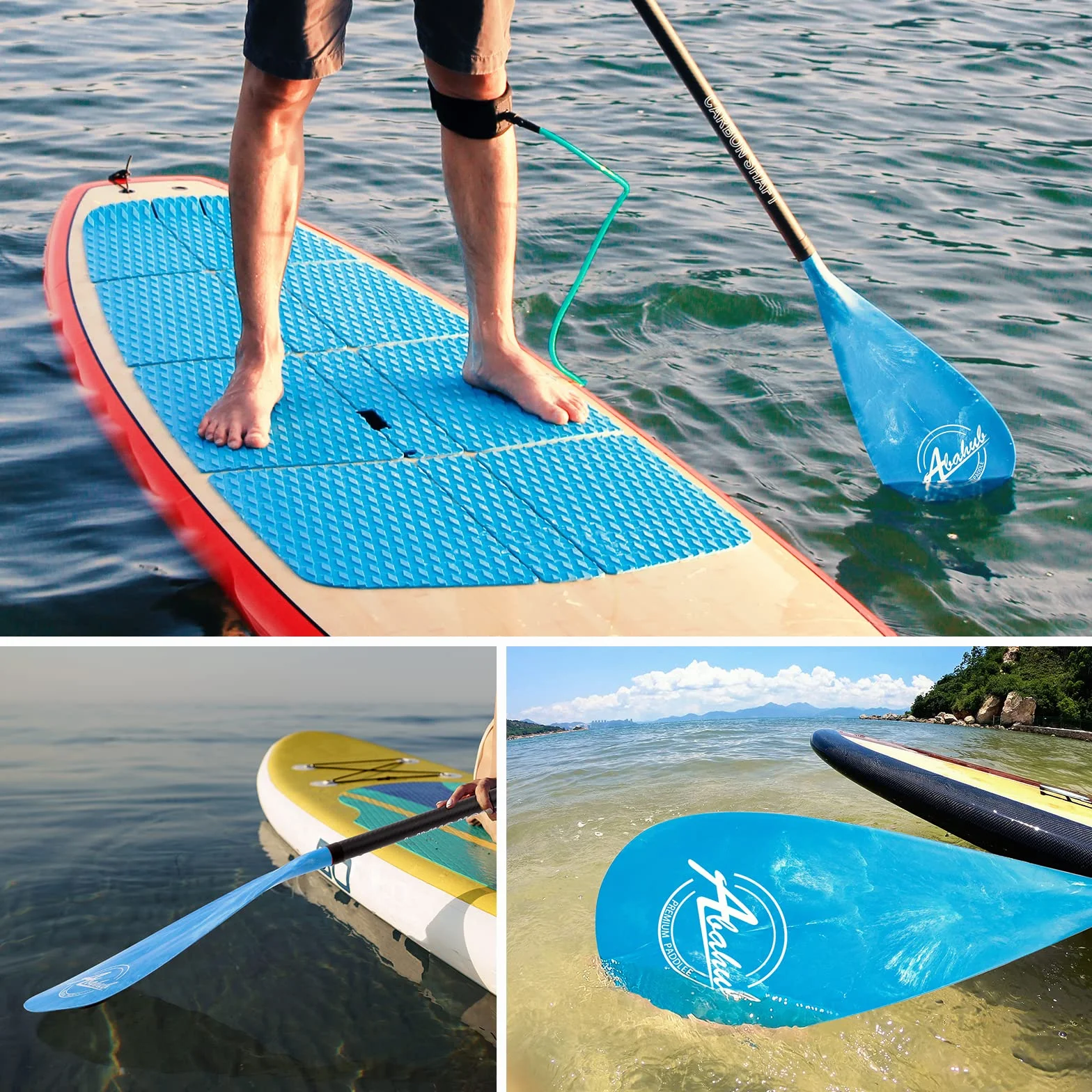 Abahub Pagaie Paddle Carbone avec Paddlesac Sup Paddle Extensible 170-218cm pour Sup Planche Surf Manche en Carbon, Plastique Pale en Wave Print Noir/Gris/Bleu/Orange/Rouge/Jaune