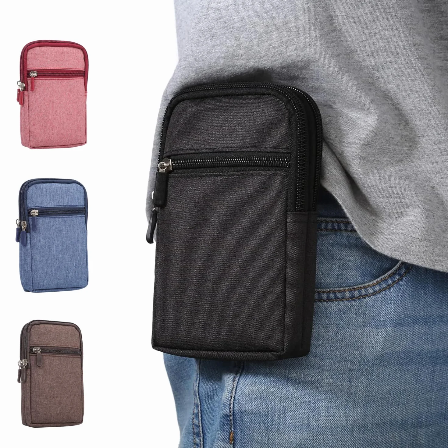Sacoche de Ceinture Banane Sac Bandouliere Petit Pochette Homme, Décontractée Sac Randonnée pour Homme Housse de Transport Coque Sac Ceinture Clip Poche (6.3“ Pouces,Noir)