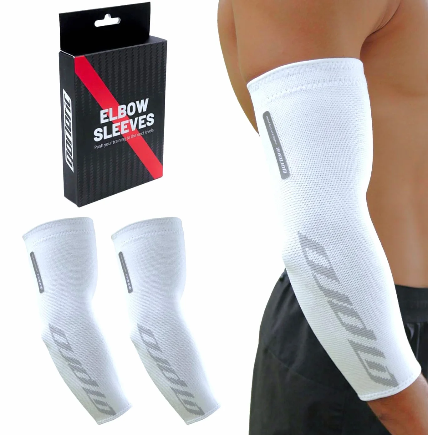 Coudières de compression sportives (paire) - Manches de support pour coudes - Antidérapantes et élastiques pour la callisthénie, le fitness, la gym - Homme/Femme (Noir, X-Large), blanc, L
