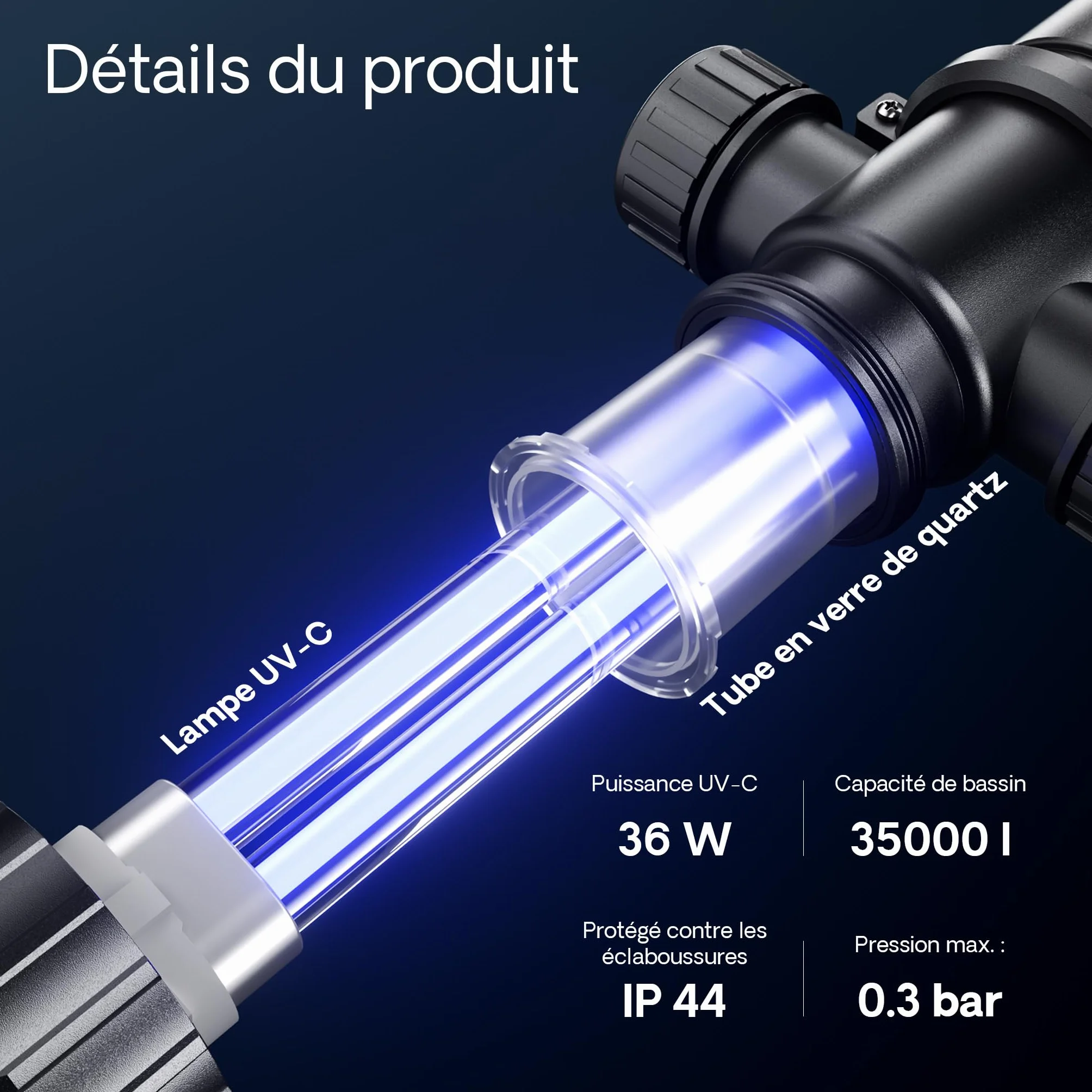 SunSun CUV-136 Stérilisateur Clarificateur de bassins 4500 l/h Lampe UV-C 36 W