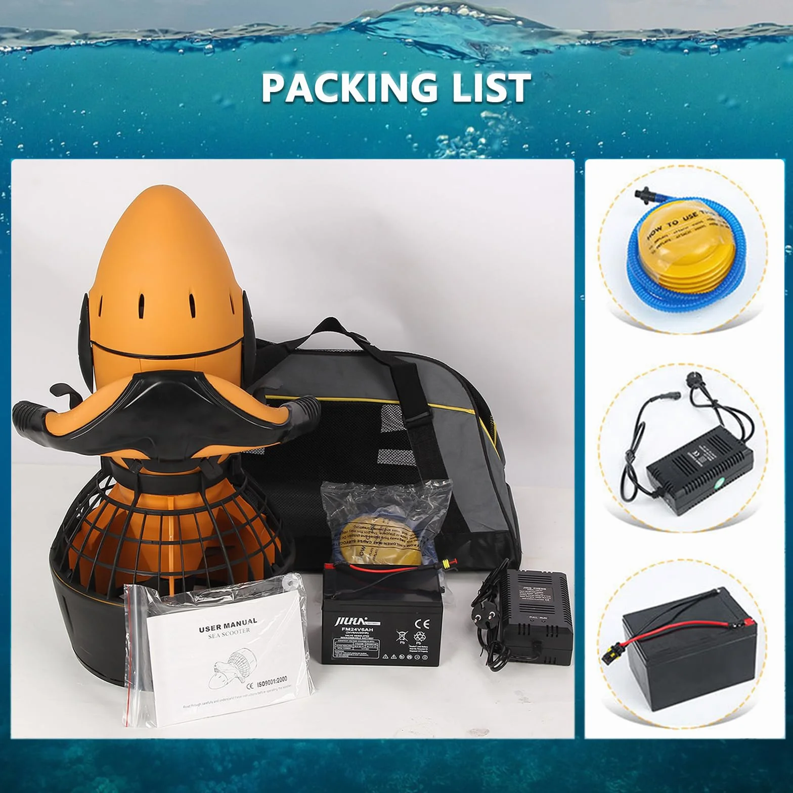 Véhicule sous-marin à propulsion de plongée en scooter de mer, scooter sous-marin 300 W/500 W, un puissant booster de plongée et de natation pour des aventures aquatiques inoubliables,300W