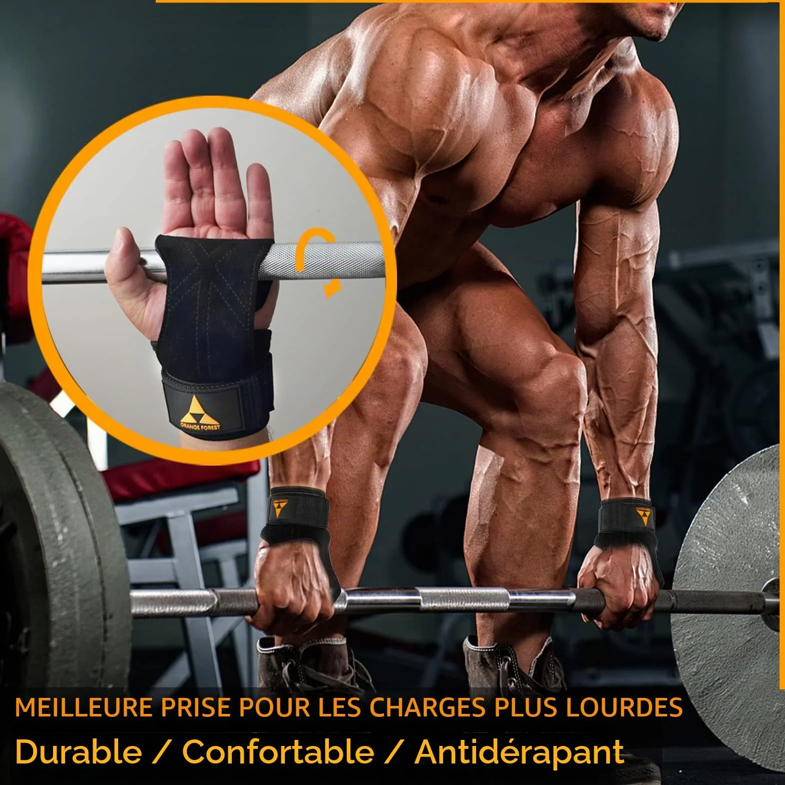 Sangles de poignet d'haltérophilie en cuir double couche avec rembourrage néoprène pour soulevé de terre et traction