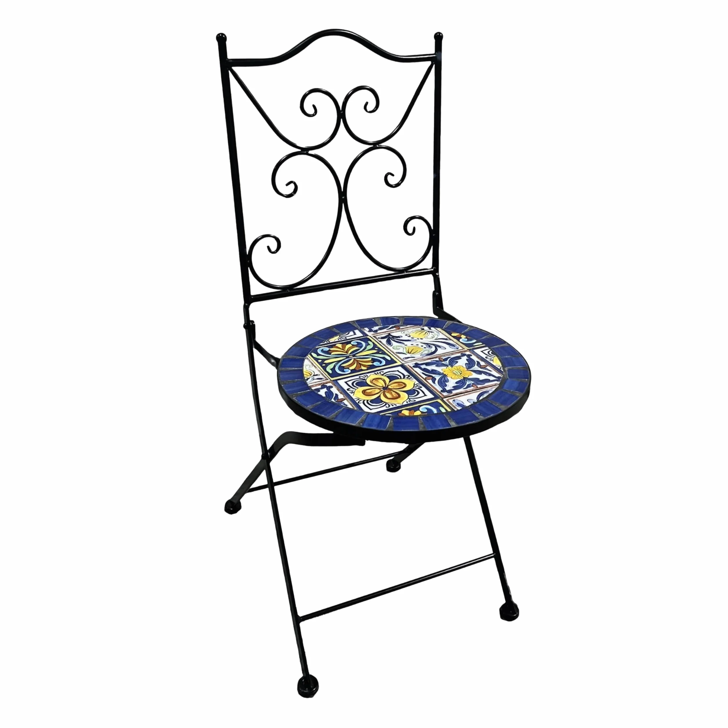AXI Camilla Table et Chaise Bistrot Jardin Extérieur Mosaique Bleu Mediterrannéen