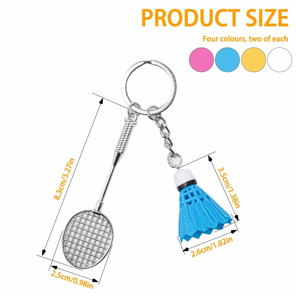 8 Pièces Porte Clé Badminton Porte Clé Volant Badminton Pendentif Adminton Mini porte Clé de badminton Key Ring pour Sacs à Dos Décoration 4 Couleurs