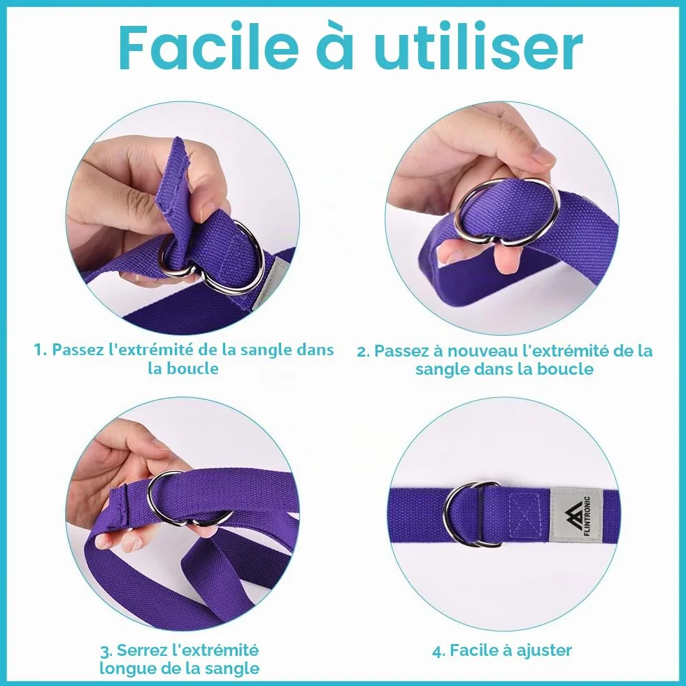 Flintronic Sangle de Yoga, Ceinture de Yoga Réglable, 100% Coton Sangle Yoga Strap, Ceinture Yoga avec Fermeture en Métal Boucle en D, pour Yoga Pilates Gym Danse, Les Yogis Débutants et Confirmés
