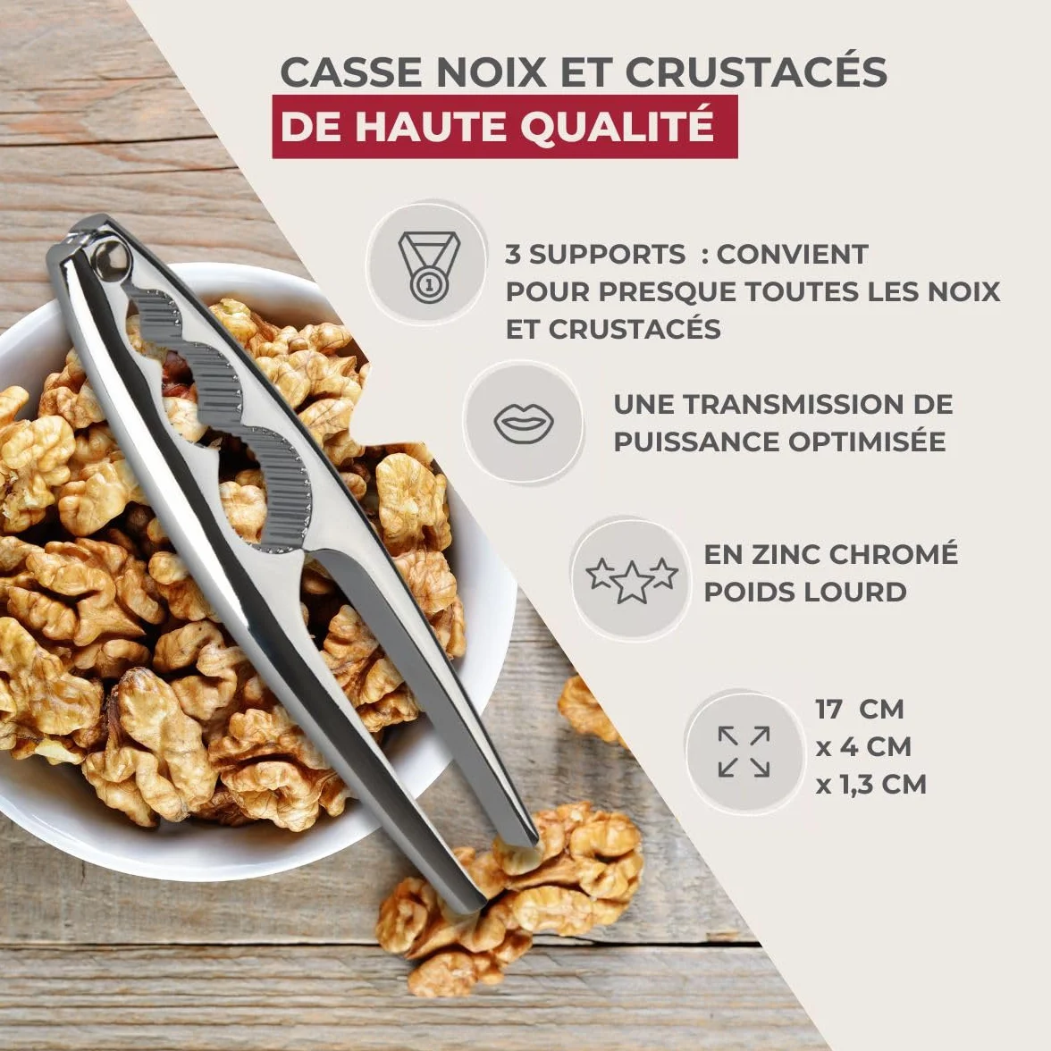 Fackelmann Casse Noix Premium Acier Chromé 17,5 x 4 x 1,3 cm