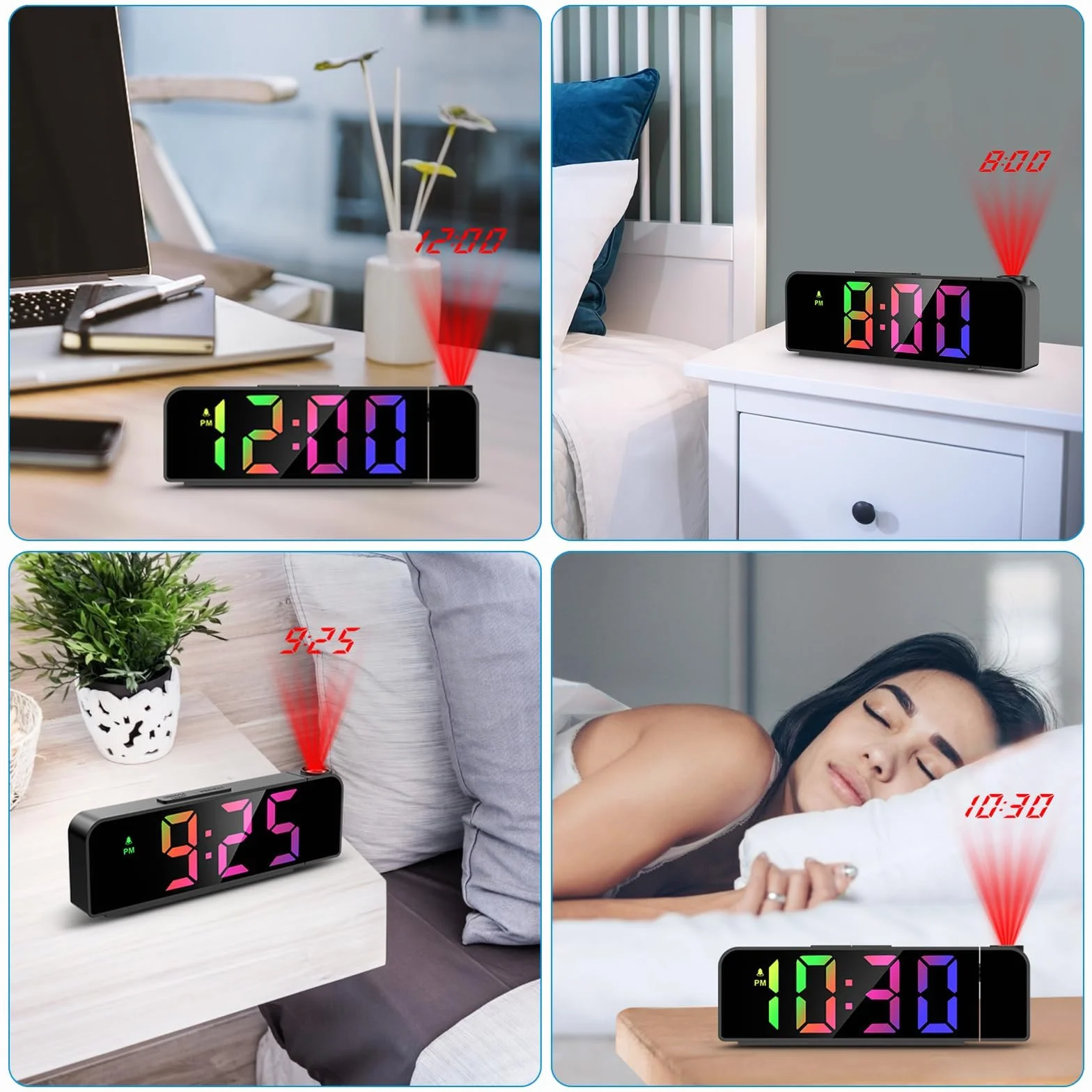 Réveil numérique à projection avec variateur d'intensité pour chambre à coucher