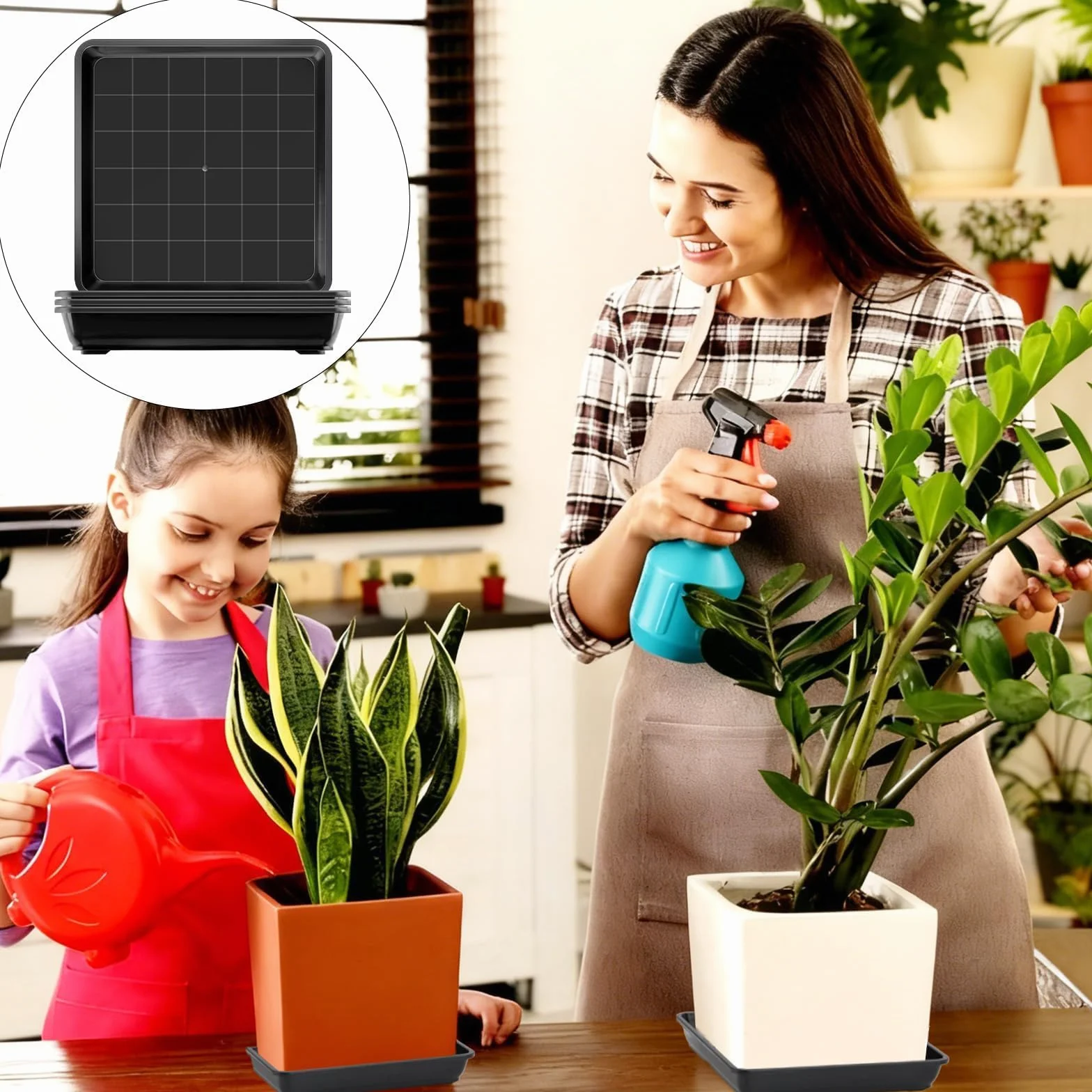 Soucoupe Carrée 35x35cm Noir Plastique Pot de Fleur Extérieur Intérieur 4 Pièces