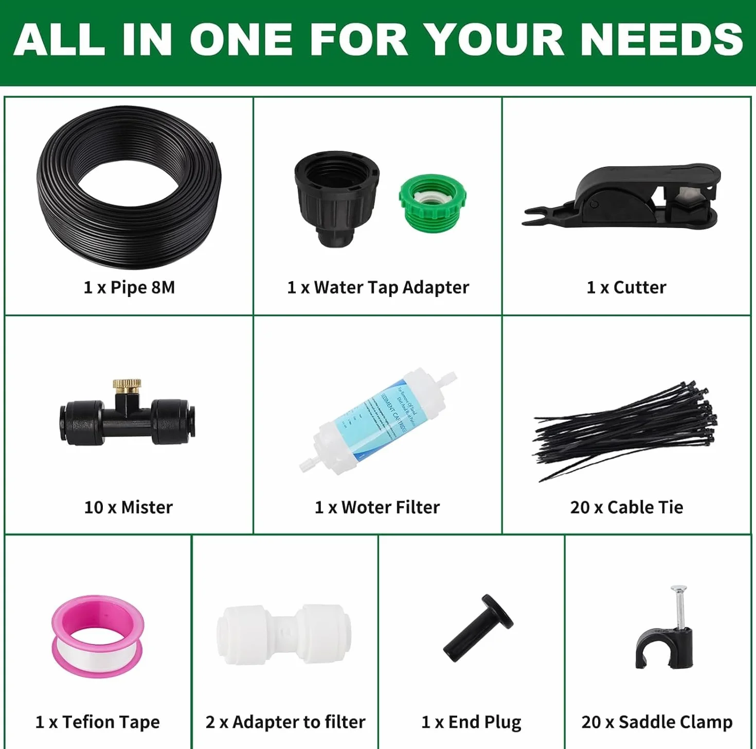 Kit d'Irrigation Brumisateur Terrasse Extérieur 8M avec Filtre à Eau, 10 Buses de Brume