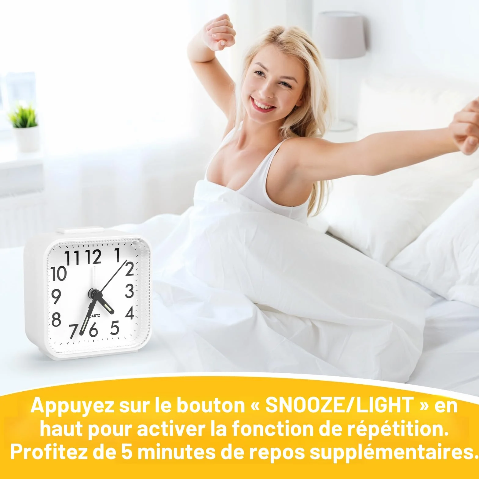 Réveil Analogique Silencieux à Quartz avec Snooze et Lumière, Portable Voyage à Piles