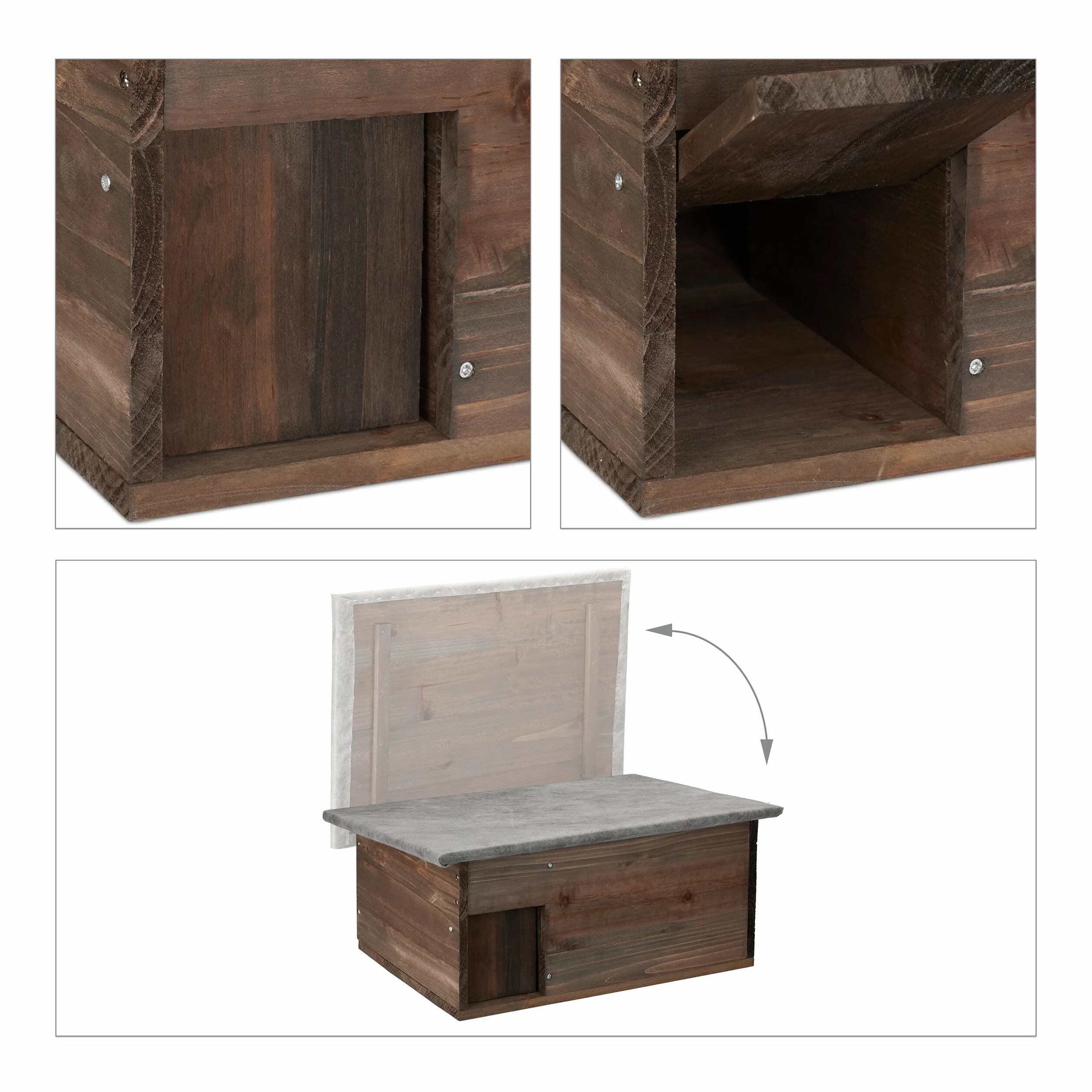 Relaxdays Abri à hérissons Bois avec Sol Trappe entrée Labyrinthe HxLxP 20 x 45,5 x 33 cm Marron