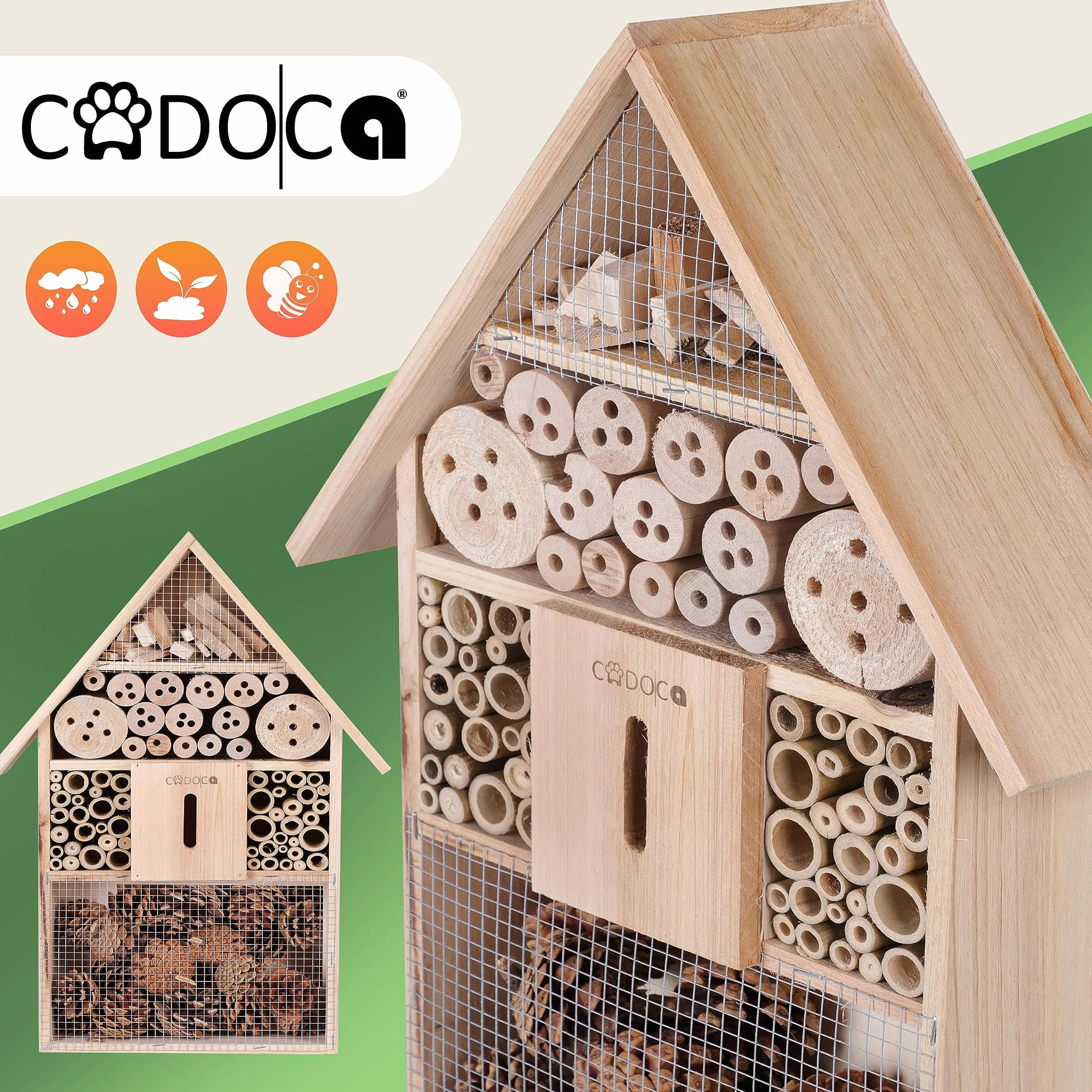 Hôtel à Insectes XXL en Bois Naturel 48x31x10 cm Maisonnette abri Refuge pour Abeille Coccinelle Papillon
