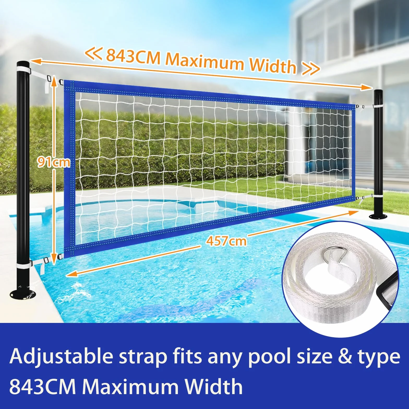 Filet Volley Piscine 457 X 91 CM, Réglable et Imperméable, Remplacement Portable, Filet Résistant en polyéthylène (PE) pour Jeux d’Eau, Jardin, Plage et Activités Extérieures