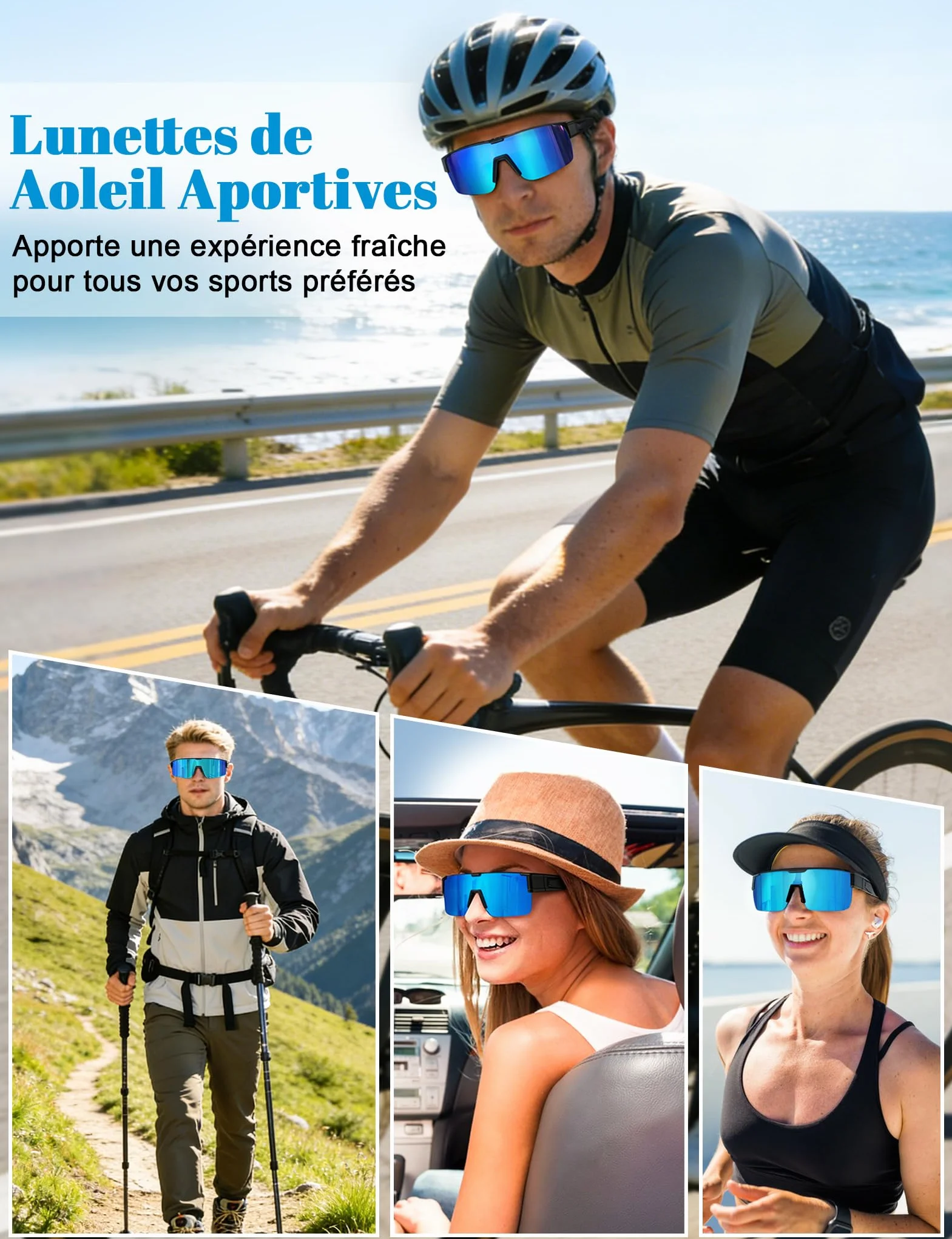 MELLIEX Surlunettes de Soleil, Lunette Velo Homme Lunettes de Soleil Femme Polarisées Protection UV400 Super léger TR90 Cadre pour Conduite Cyclisme Sport et Loisirs