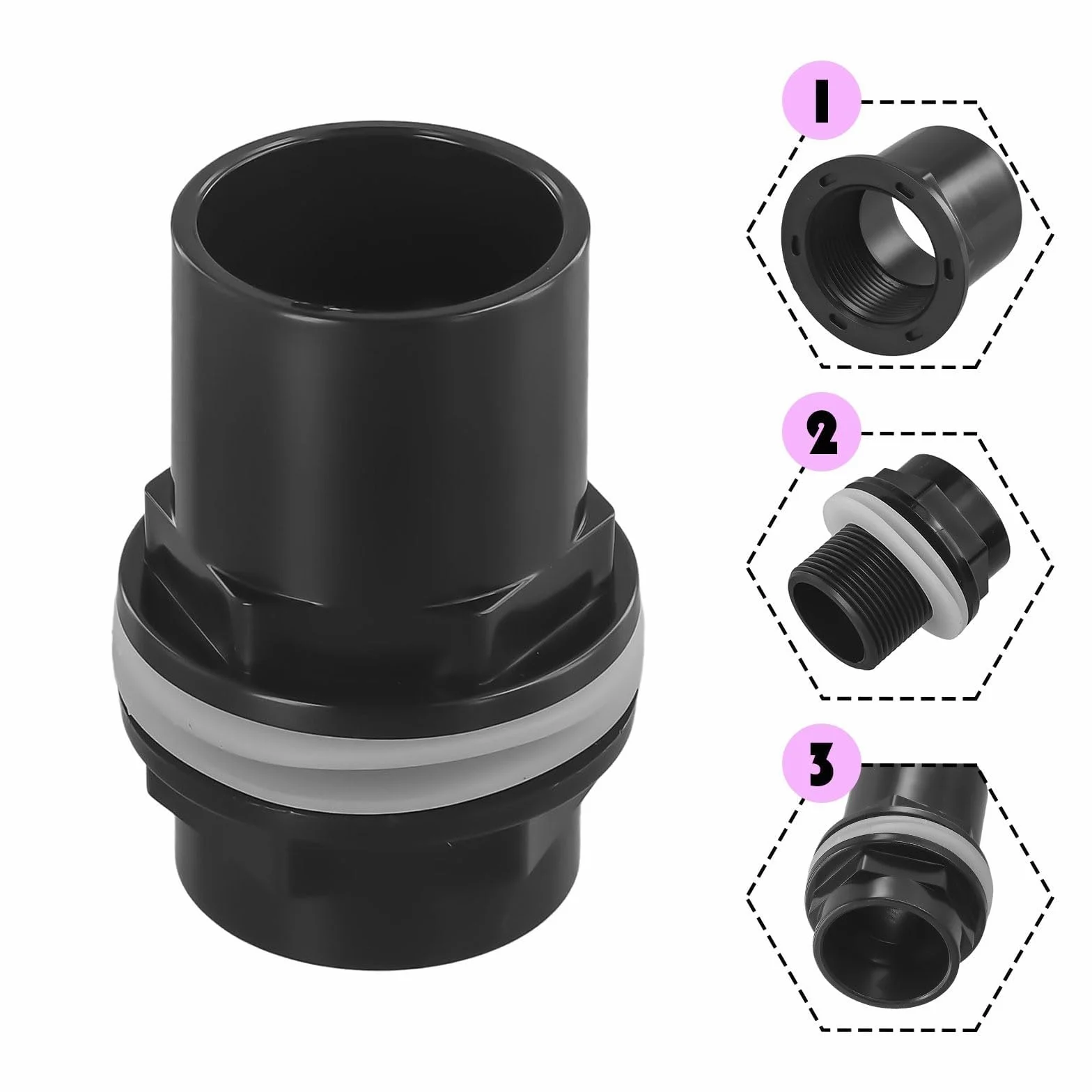 Passe Paroi Raccord Fileté PVC 40 mm Entrée Réservoir Aquarium Joint D'étanchéité