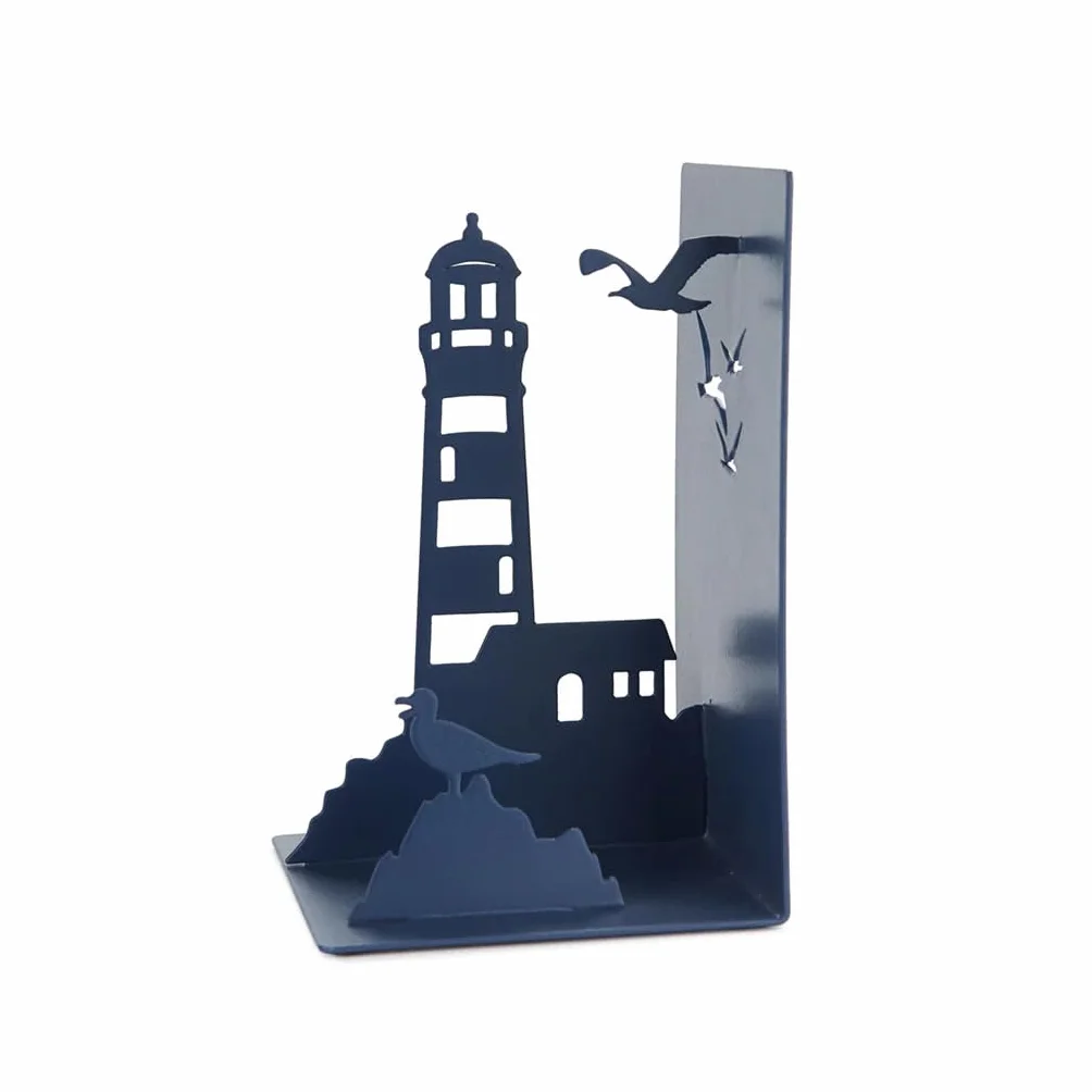 Balvi Serre-Livres Lighthouse Métal Bleu Typique Vue de la côte Phare et mouettes